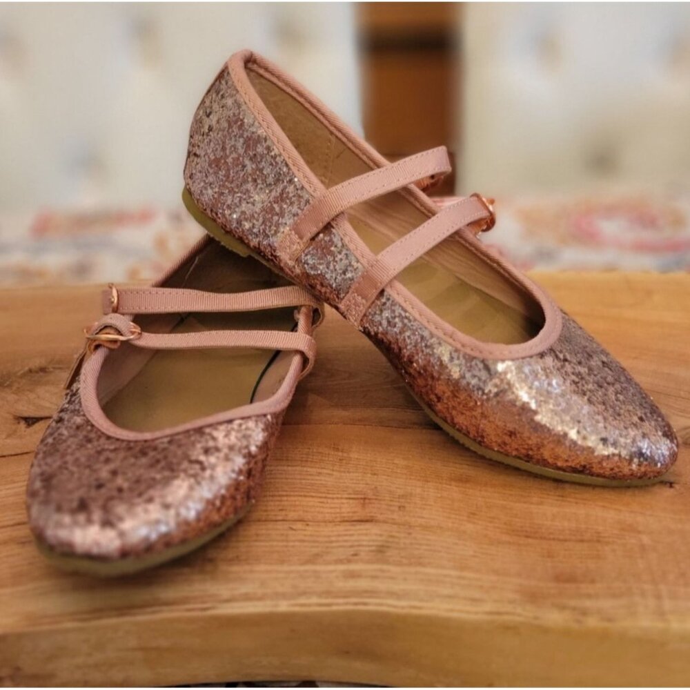 Little Stitches Girls Rose Gold Glitter Shoes Size 5